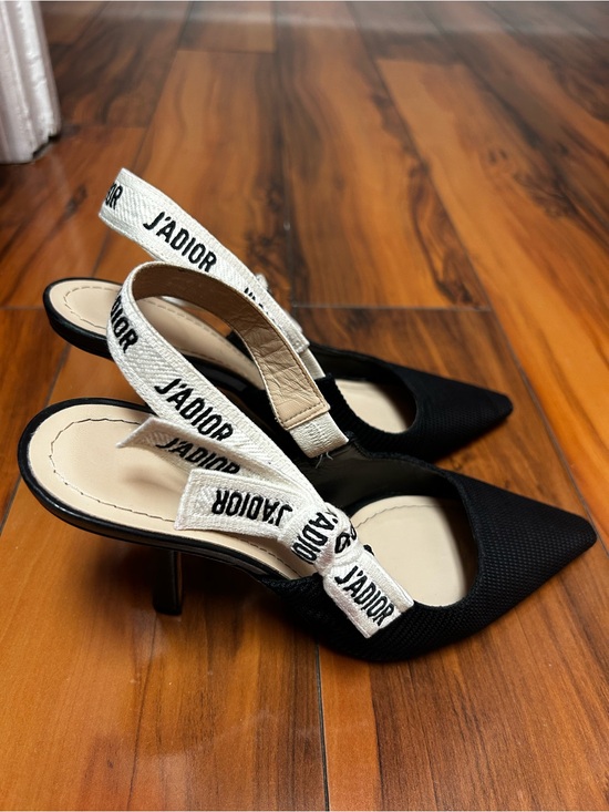 Dior Shoes - Dior Black Pointed Slingback Heels with White J'Adior Straps
